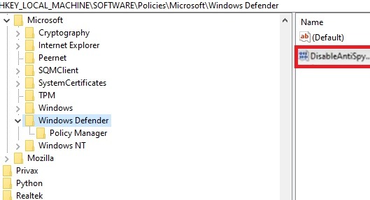 Cài đặt Quản trị viên Windows Defender Đã tắt Vô hiệu hóa phần mềm gián điệp