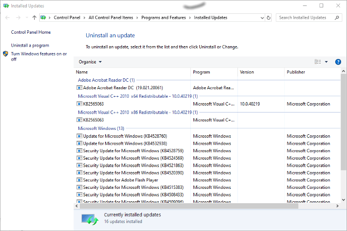 Sự cố cập nhật Windows 10 Gỡ cài đặt bản cập nhật